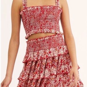 Free People Red and White Skirt Set